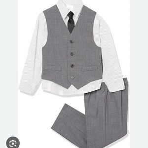 Boys Brown Vest and Pants Set with White Shirt